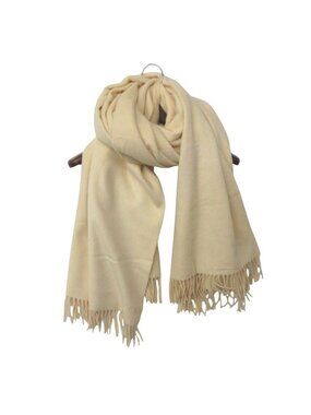 Hermes Cashmere Wool Blanket Plaid Large Throw Embroidery 200 140 Ivory